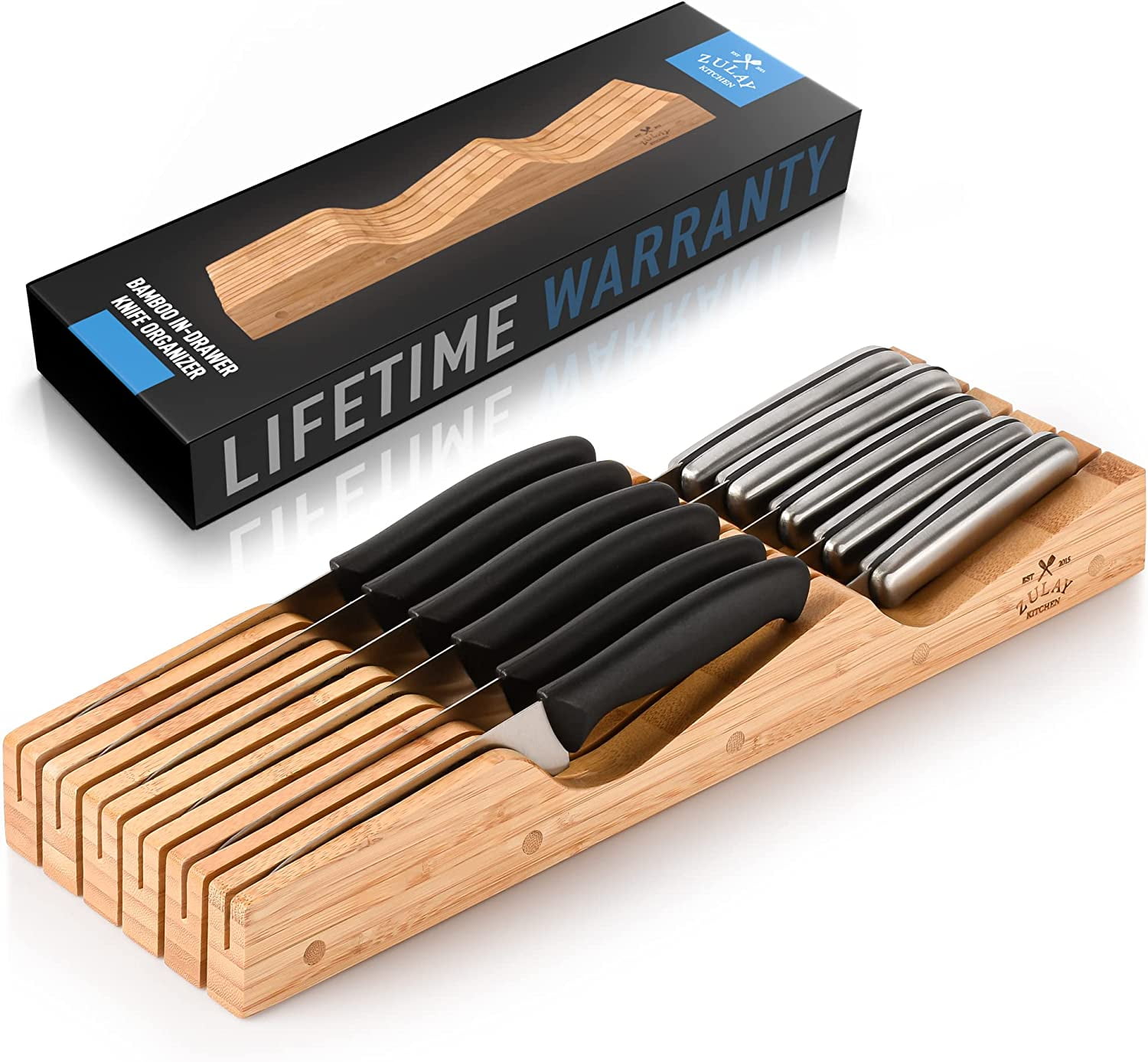 Zulay Kitchen Zulay Kitchen Bamboo Knife Drawer Organizer Edge-Protecting Knife Organizer Block Holds 11 Knives