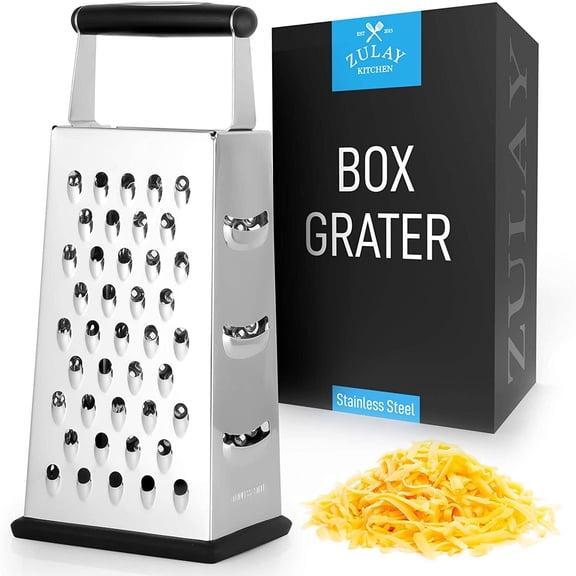 Zulay Kitchen Box Grater Stainless Steel 4 Sided Cheese Grater Box with Handle