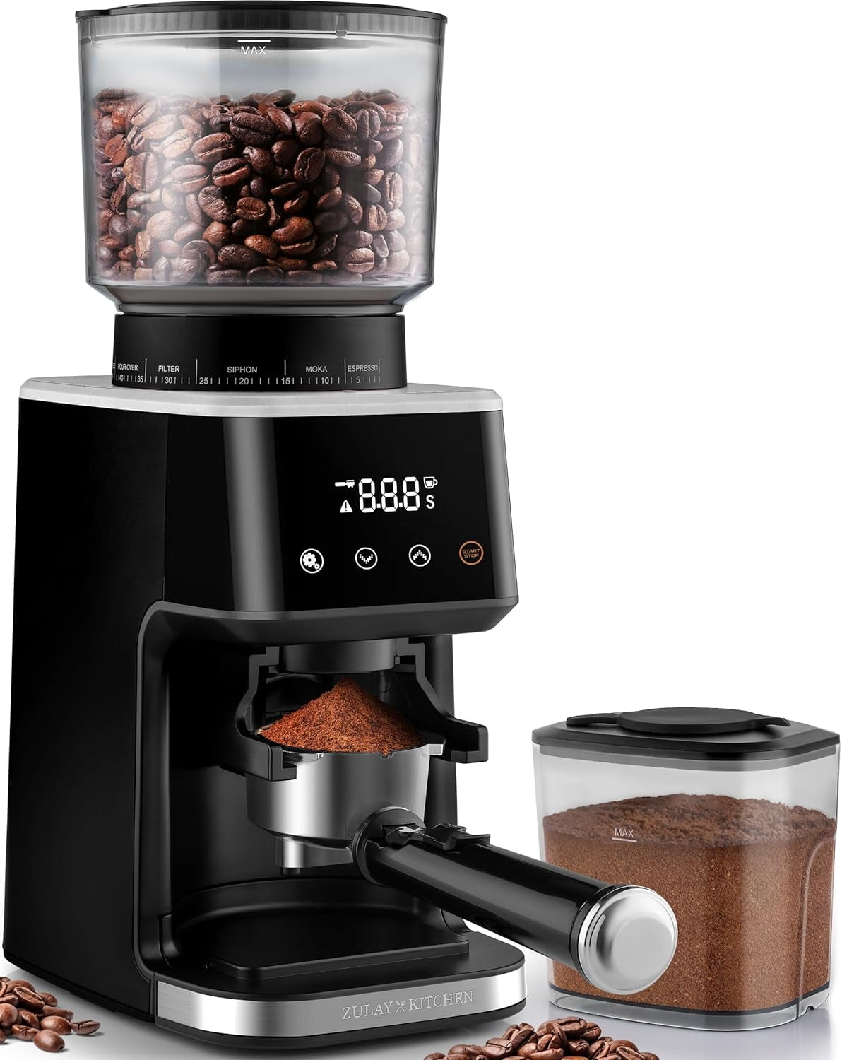 Black Stainless Steel Electric Burr Coffee Grinder with Adjustable Grind