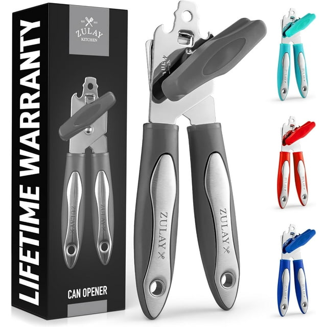 Zulay Kitchen Can Opener Durable Manual Can Opener Smooth Edge Cut Stainless Steel Charcoal