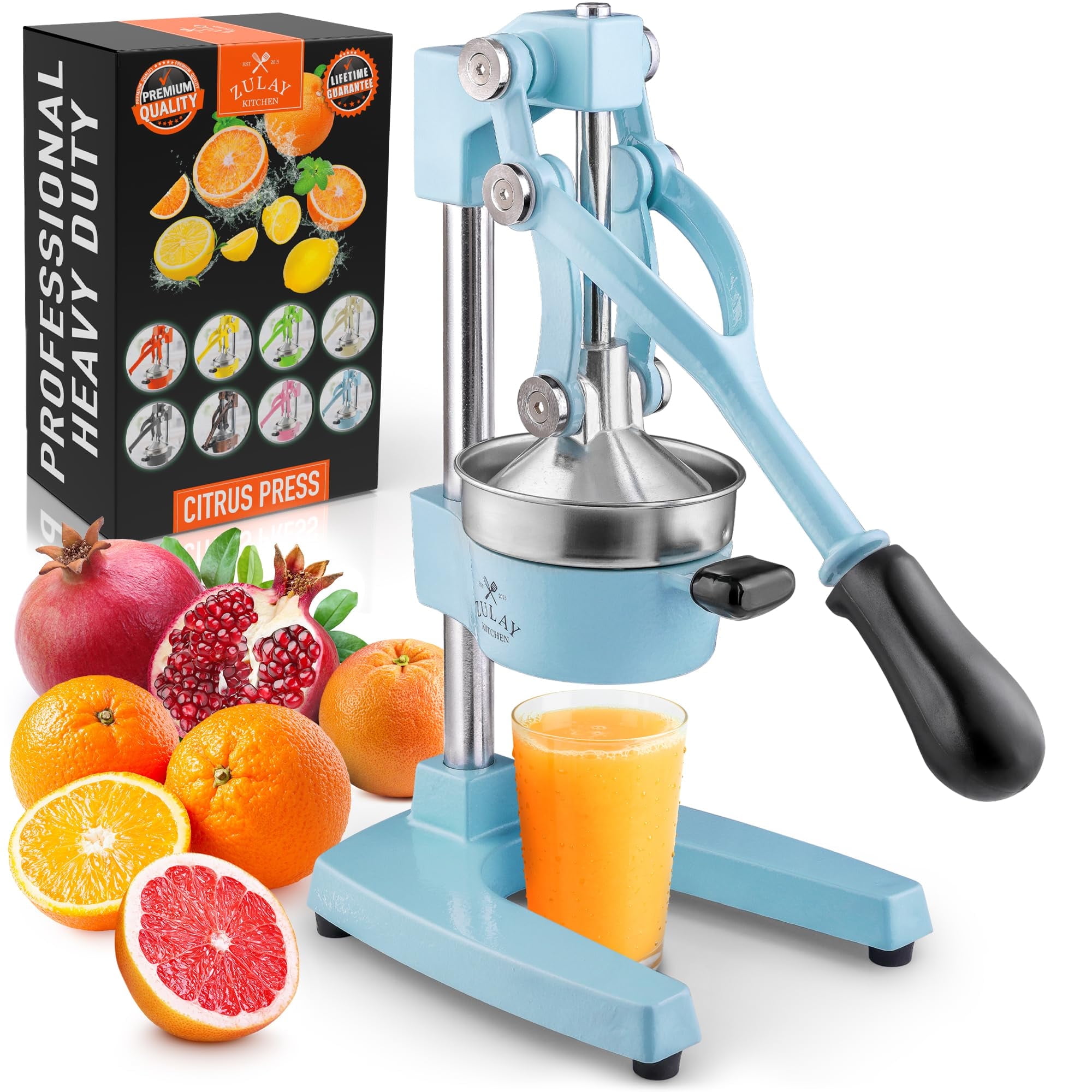 Large Blue Heavy-Duty Manual Citrus Juicer with Stainless Steel Bowl