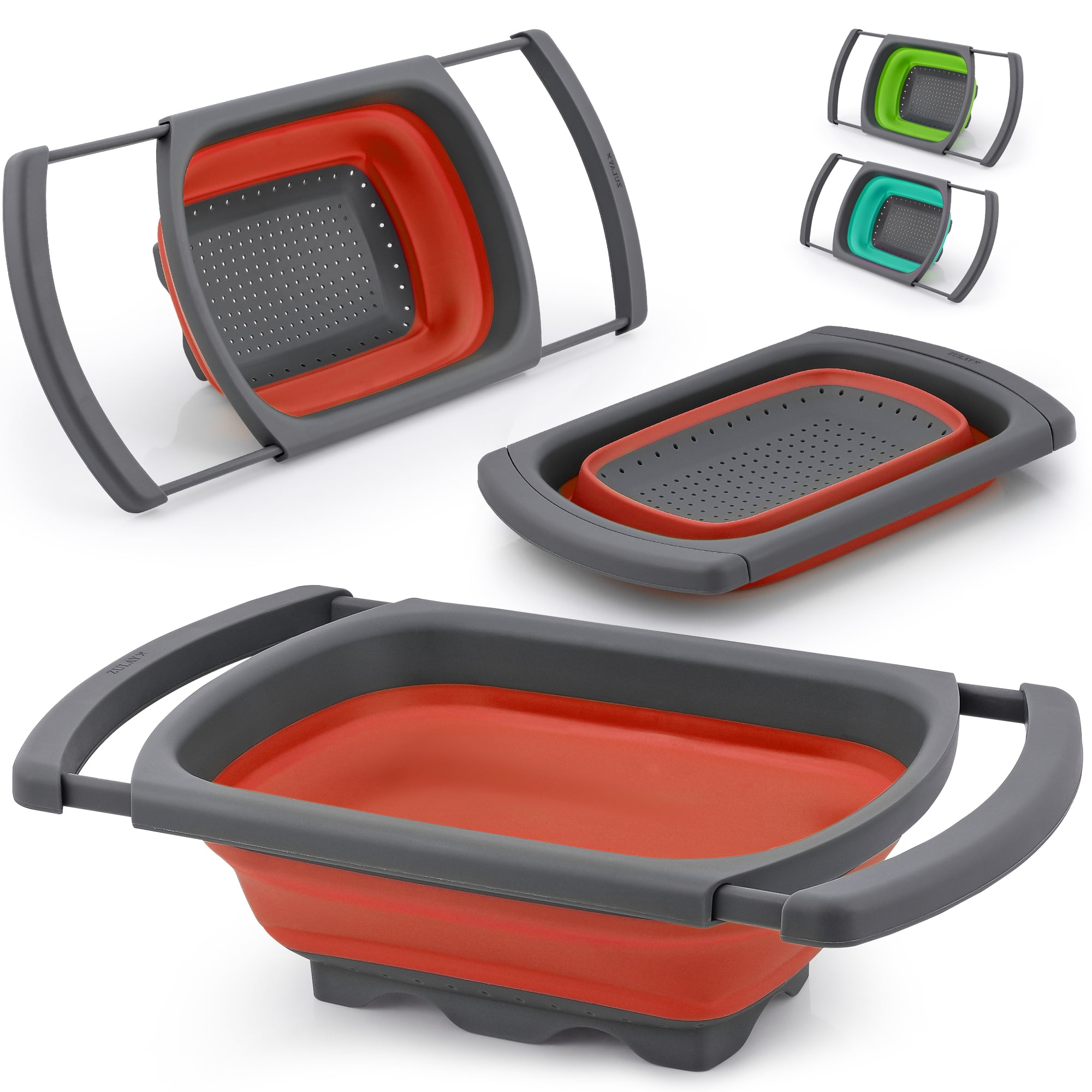 Red Collapsible Polypropylene Colander with Extendable Handles