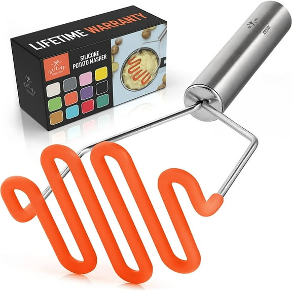 Zulay Kitchen Non-Scratch Potato Masher  Heavy-Duty Stainless Steel & Silicone Hand Masher for Smooth Mashed Potatoes, Avocados & More  Durable & Easy to Clean Kitchen Tool