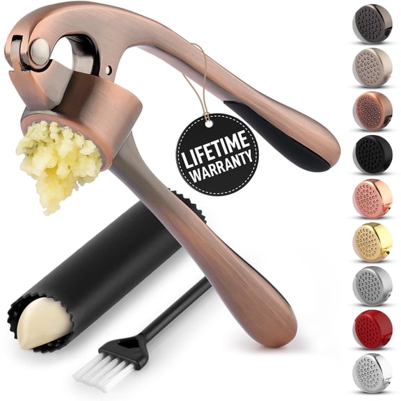 Zulay Kitchen Garlic Press Set, Easy to Squeeze Garlic Mincer with Peeler & Cleaner