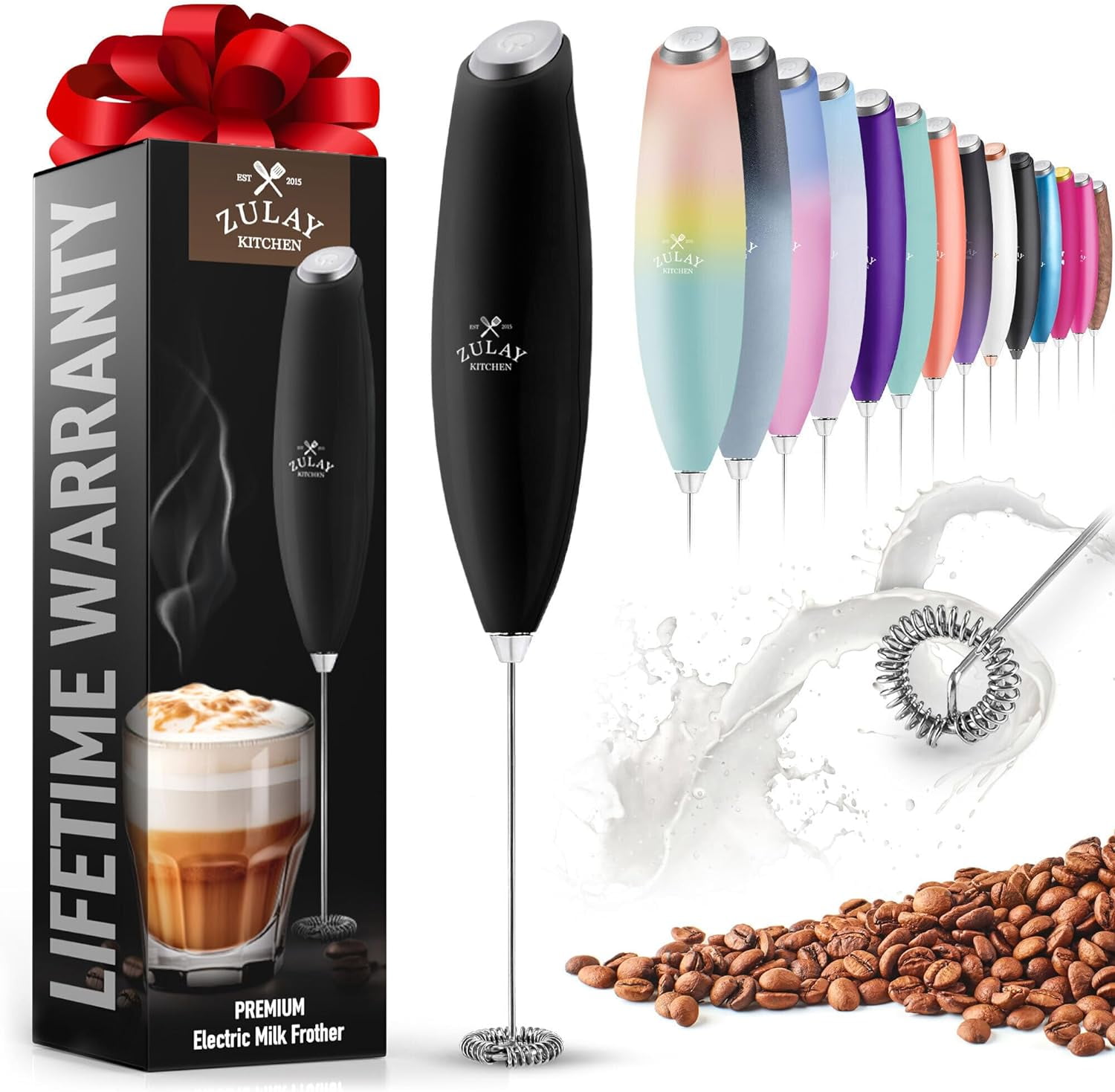 Zulay Kitchen Powerful Handheld Electric Milk Frother and Coffee