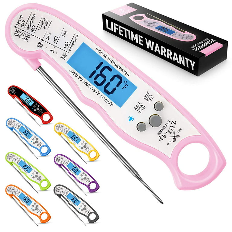 Zulay Kitchen Instant Read Food Thermometer Waterproof Digital Meat  Thermometer w/ Backlight Pink
