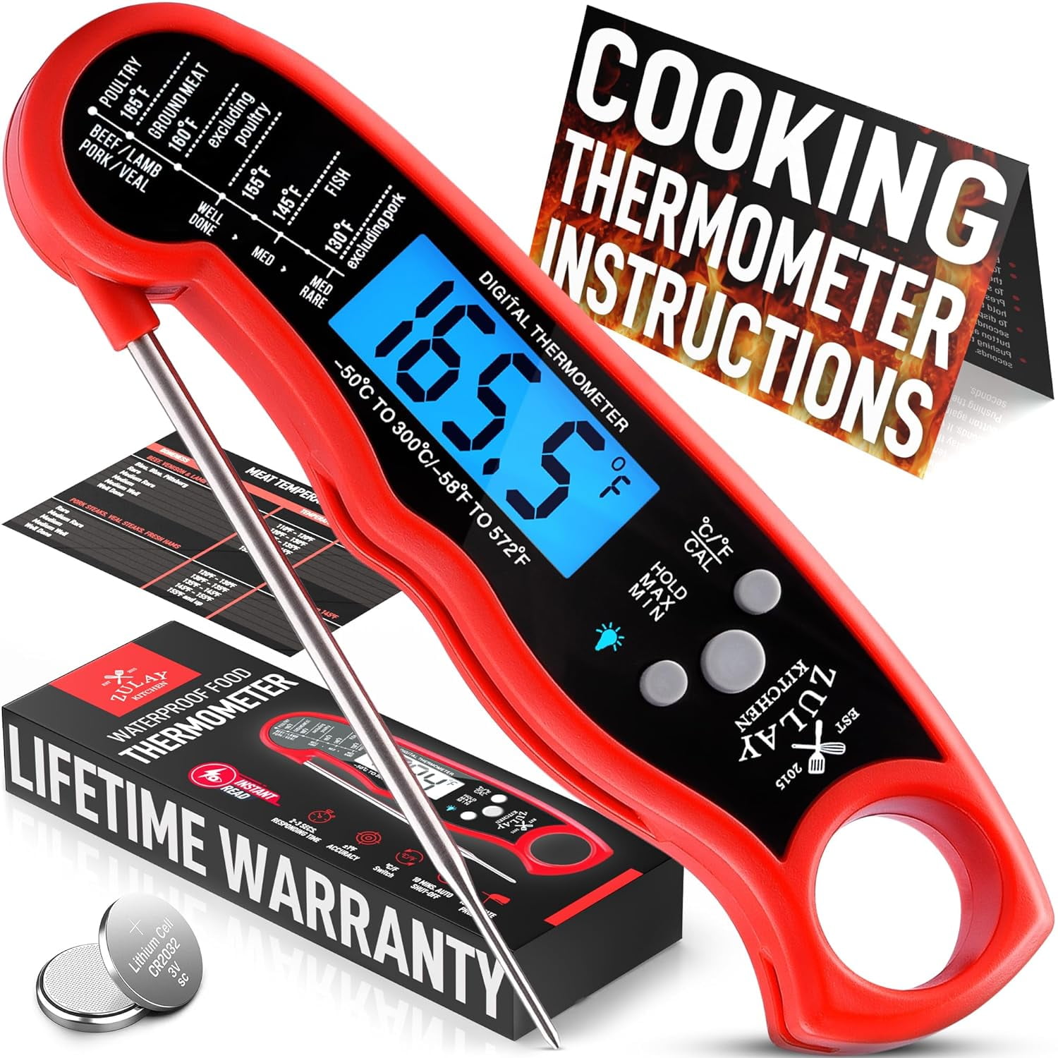 Zulay Kitchen Instant Read Food Thermometer Waterproof Digital