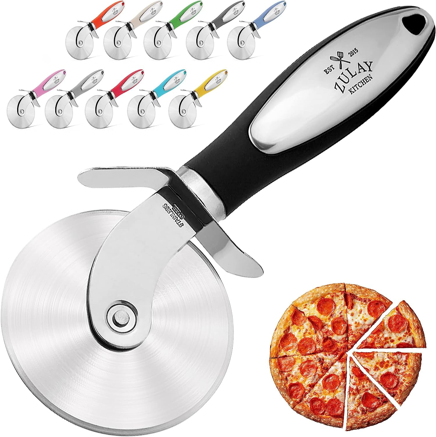 Kitchen Wooden Handle Stainless Steel Pastry Pizza Cutter Wheel Slicer - Silver Tone,Wood Color