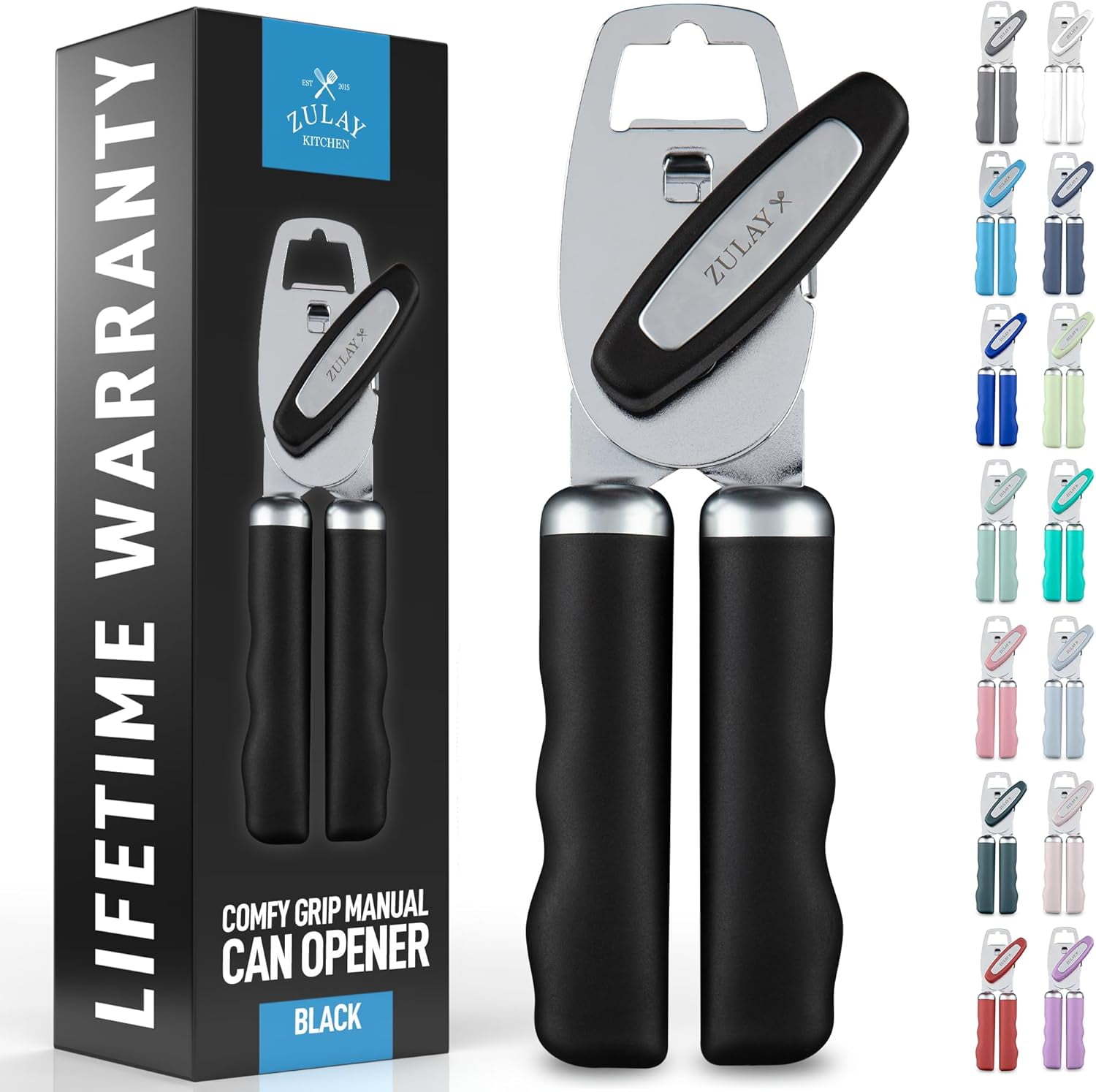 Black Stainless Steel Manual Can Opener with Ergonomic Handle