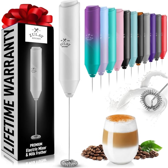 Zulay Kitchen Milk Frother for Coffee Portable & Compact Handheld Travel Milk Foamer (White)