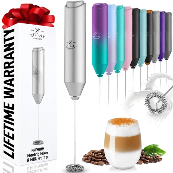 Zulay Kitchen Milk Frother Handheld Battery Operated – Electric Drink Mixer for Coffee, Lattes, Cappuccinos, Matcha & Hot Chocolate – Portable Foam Maker & Coffee Bar Accessory