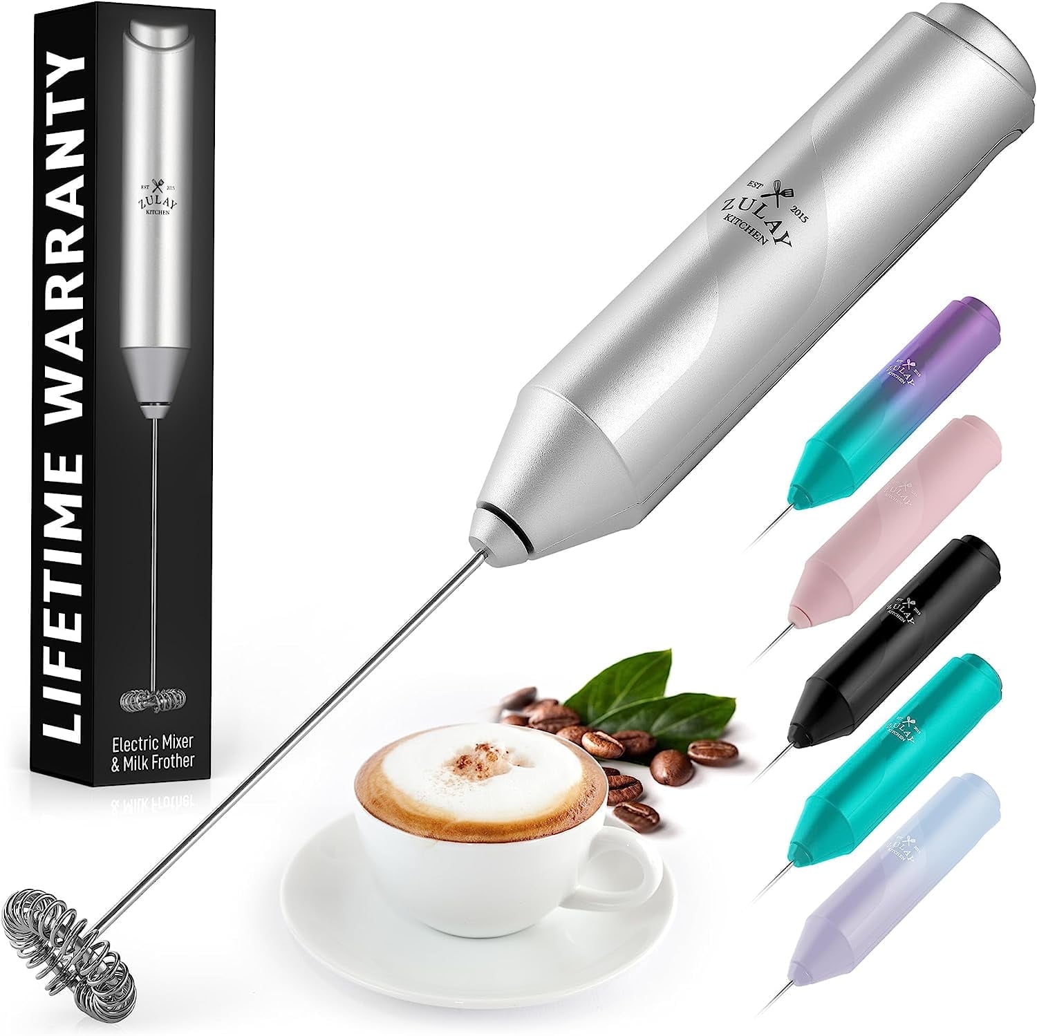 Silver Stainless Steel Handheld Milk Frother Wand