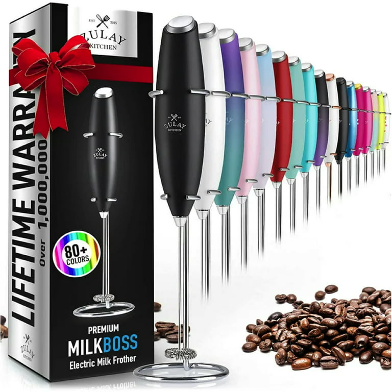 Zulay Kitchen Milk Frother with Stand Handheld Electric Whisk for Coffee  Latte and Matcha Peaches & Cream 