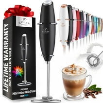 Zulay Kitchen Milk Frother with Stand Handheld Electric Whisk for Coffee Latte and Matcha Black