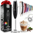 thumbnail image 1 of Zulay Kitchen Milk Frother with Stand Handheld Electric Whisk for Coffee Latte and Matcha Metallic Black, 1 of 7