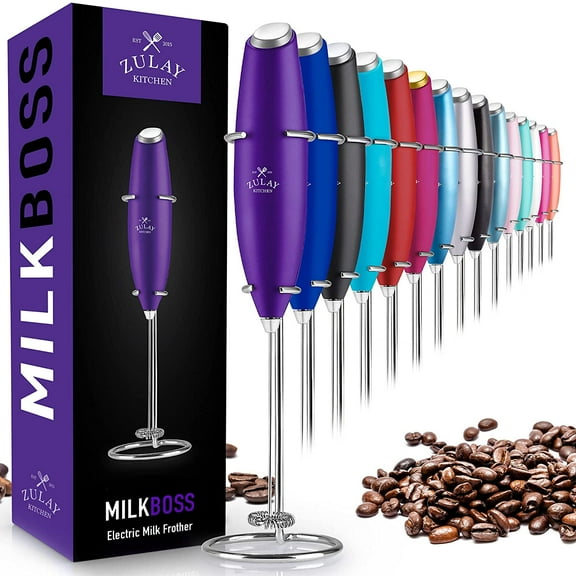 Zulay Kitchen Milk Frother with Stand Handheld Electric Whisk for Coffee Latte and Matcha - Purple