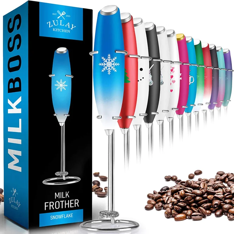 Zulay Kitchen Milk Frother OG with Stand - Teal I Love Coffee