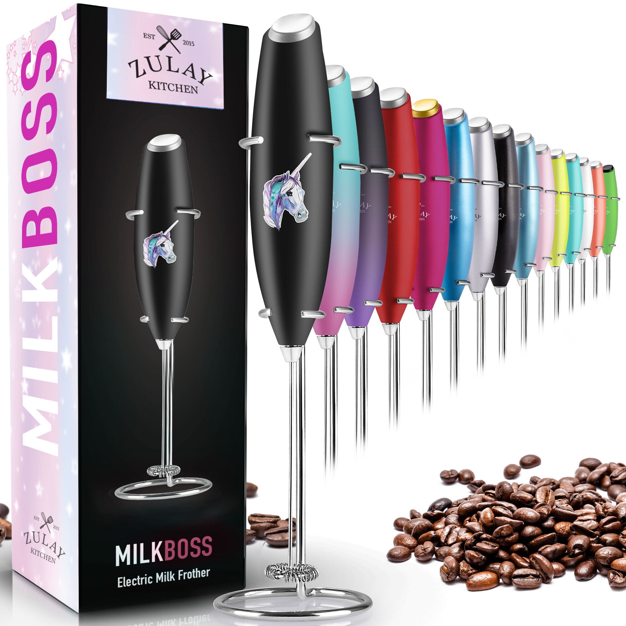 Zulay Kitchen Classic Milk Frother With Stand - Symbol Unicorn