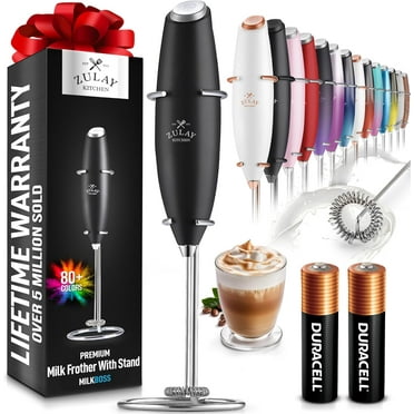 Zulay Kitchen Milk Frother with Stand and Batteries - Handheld Electric Whisk for Coffee Latte and Matcha