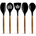 thumbnail image 1 of Zulay Kitchen Non-Stick Silicone Utensils Set with Acacia Wood Handles 5 Piece Silicone - Black, 1 of 10