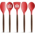 thumbnail image 1 of Zulay Kitchen Non-Stick Silicone Utensils Set with Acacia Wood Handles 5 Piece Silicone - Red, 1 of 10