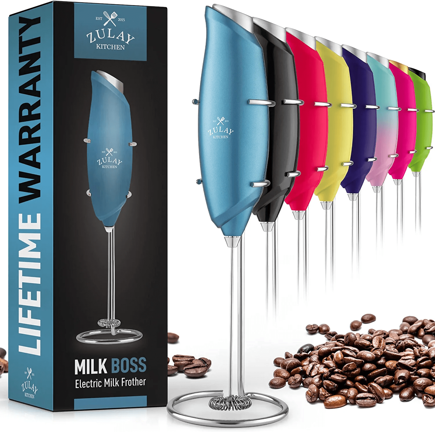Zulay Kitchen Premium One-Touch Milk Frother for Coffee - Metallic Ice Blue