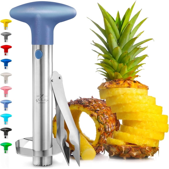 Zulay Kitchen Stainless Steel Pineapple Corer & Slicer + Eye Removal Tool – Heavy Duty Pineapple Cutter with Reinforced Blade – Effortless Pineapple Core Remover & Slicer