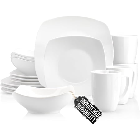 Zulay Kitchen 16-Piece White Porcelain Dinnerware Set for 4