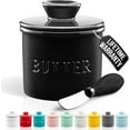 thumbnail image 1 of Zulay Kitchen Porcelain Butter Crock With Lid & Knife - Authentic French Butter Dish For Fresh & Spreadable Butter - Black, 1 of 16