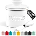 thumbnail image 1 of LZYMSZ Kitchen Porcelain Butter Crock With Lid & Knife - Authentic French Butter Dish For Fresh & Spreadable Butter - White, 1 of 9
