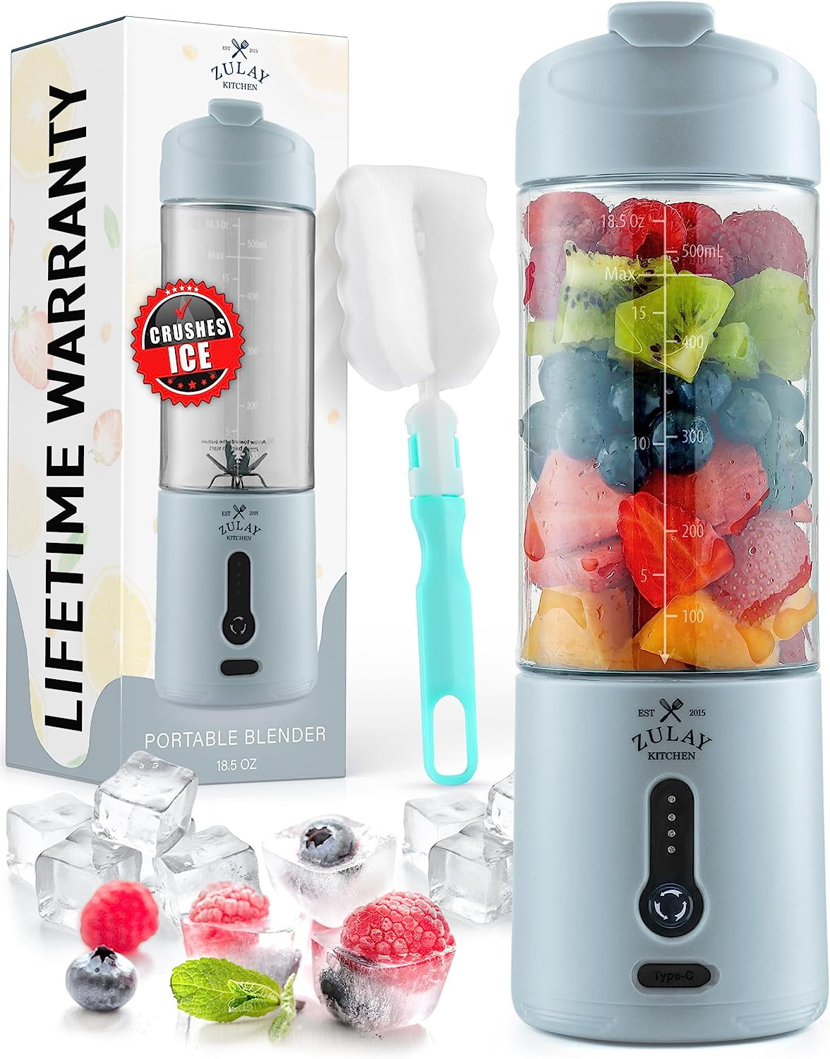 Zulay Kitchen Portable Blender USB Rechargeable Personal Juicer Ice Crushing Fruit Juice Mixer