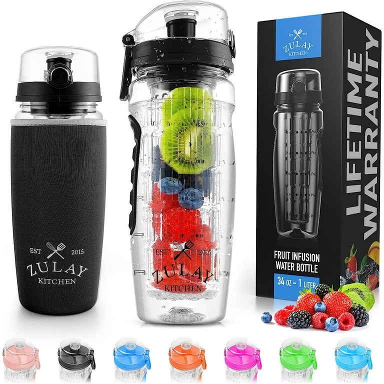 Zulay Kitchen Portable Water Bottle with Fruit Infuser - Black