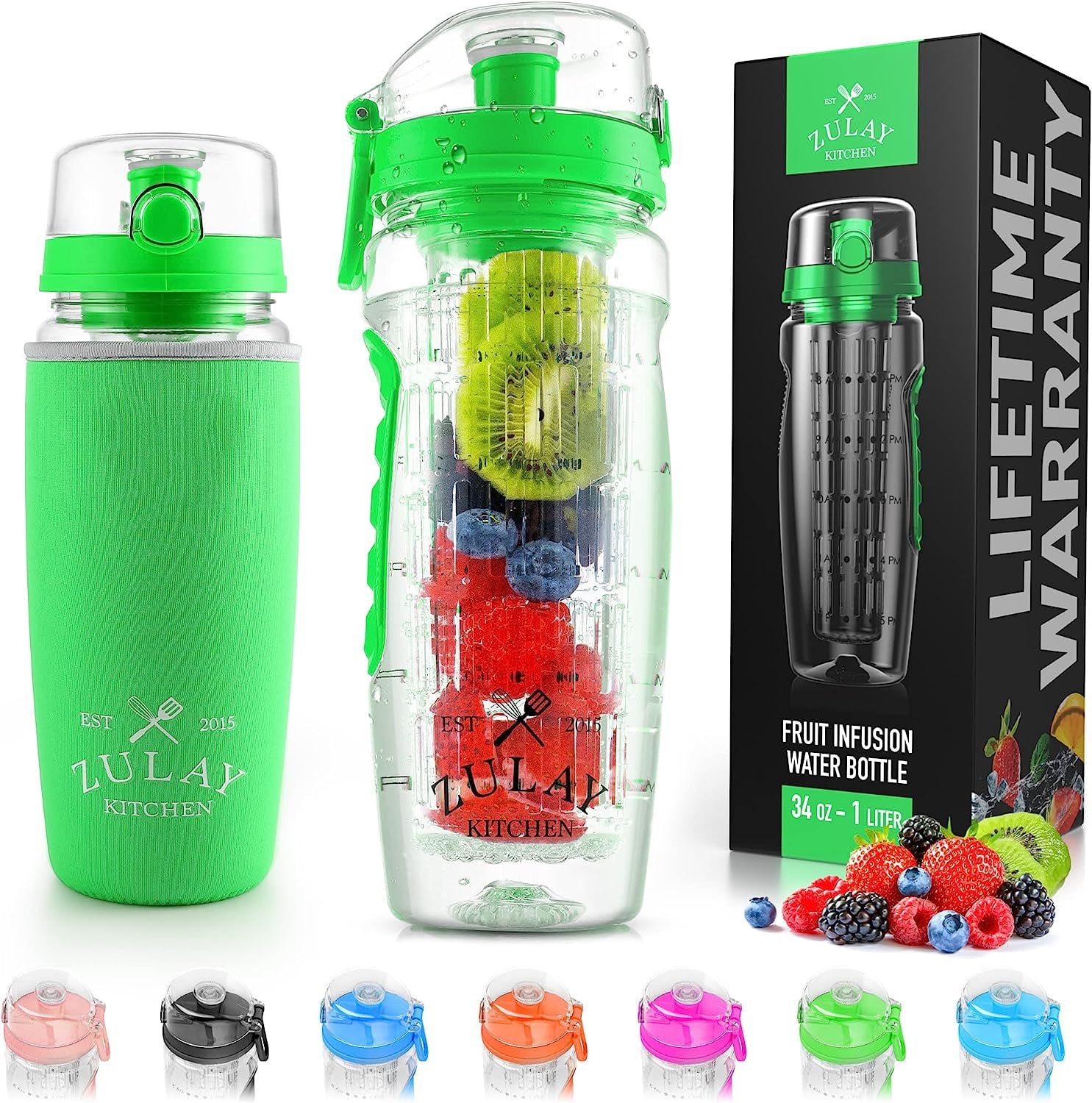 Zulay Kitchen Portable Water Bottle with Fruit Infuser 34 oz 
