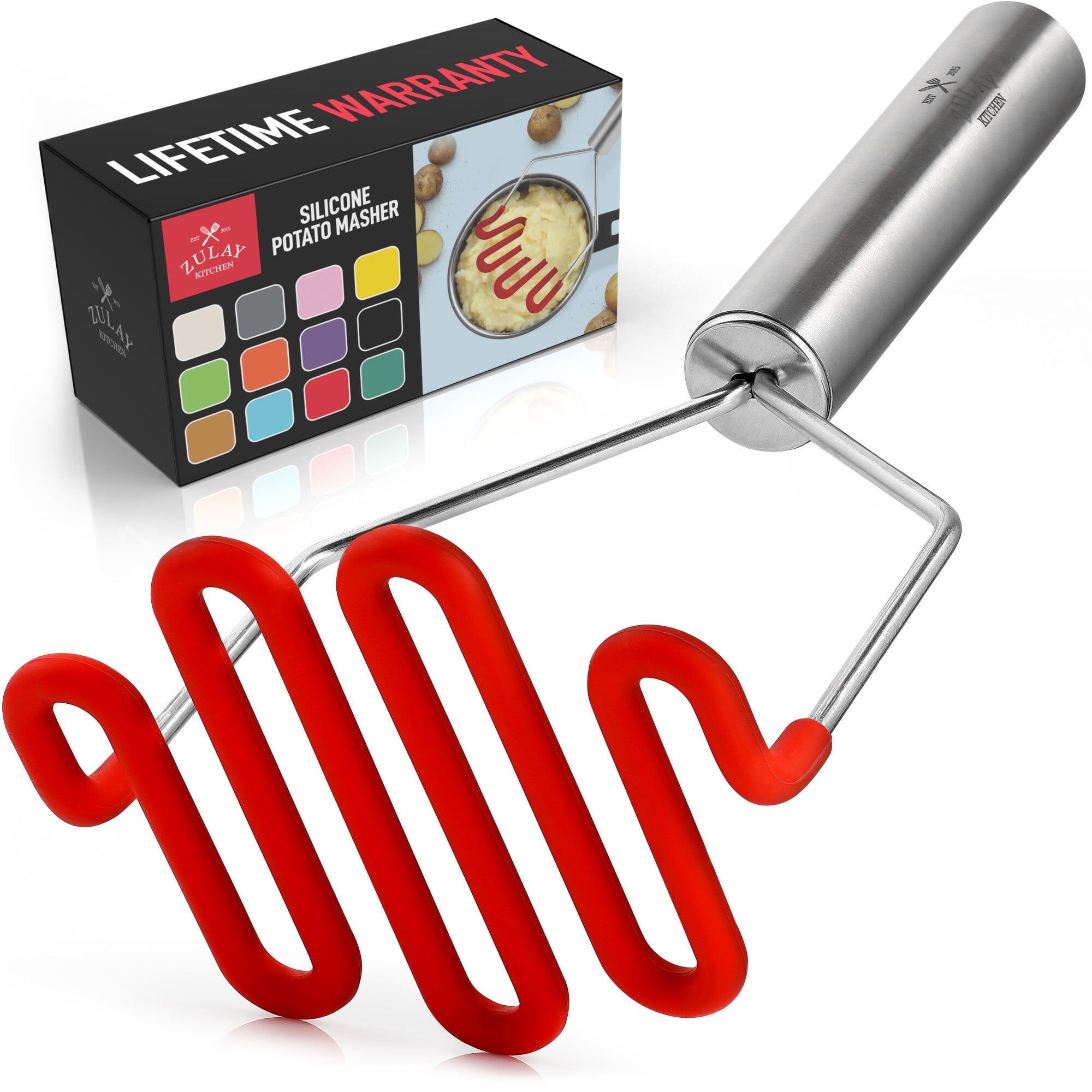 Bright Red Silicone Coated Stainless Steel Potato Masher