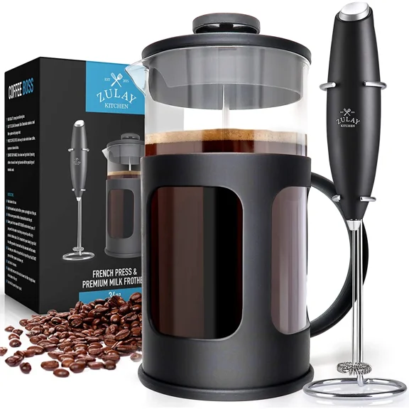 Zulay Kitchen Premium French Press Coffee Pot and Stainless Steel Milk Frother Set - 8 Cups 34oz