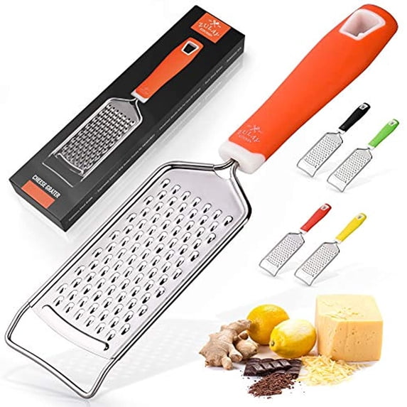 Zulay Kitchen Professional Stainless Steel Flat Handheld Cheese Grater - Orange