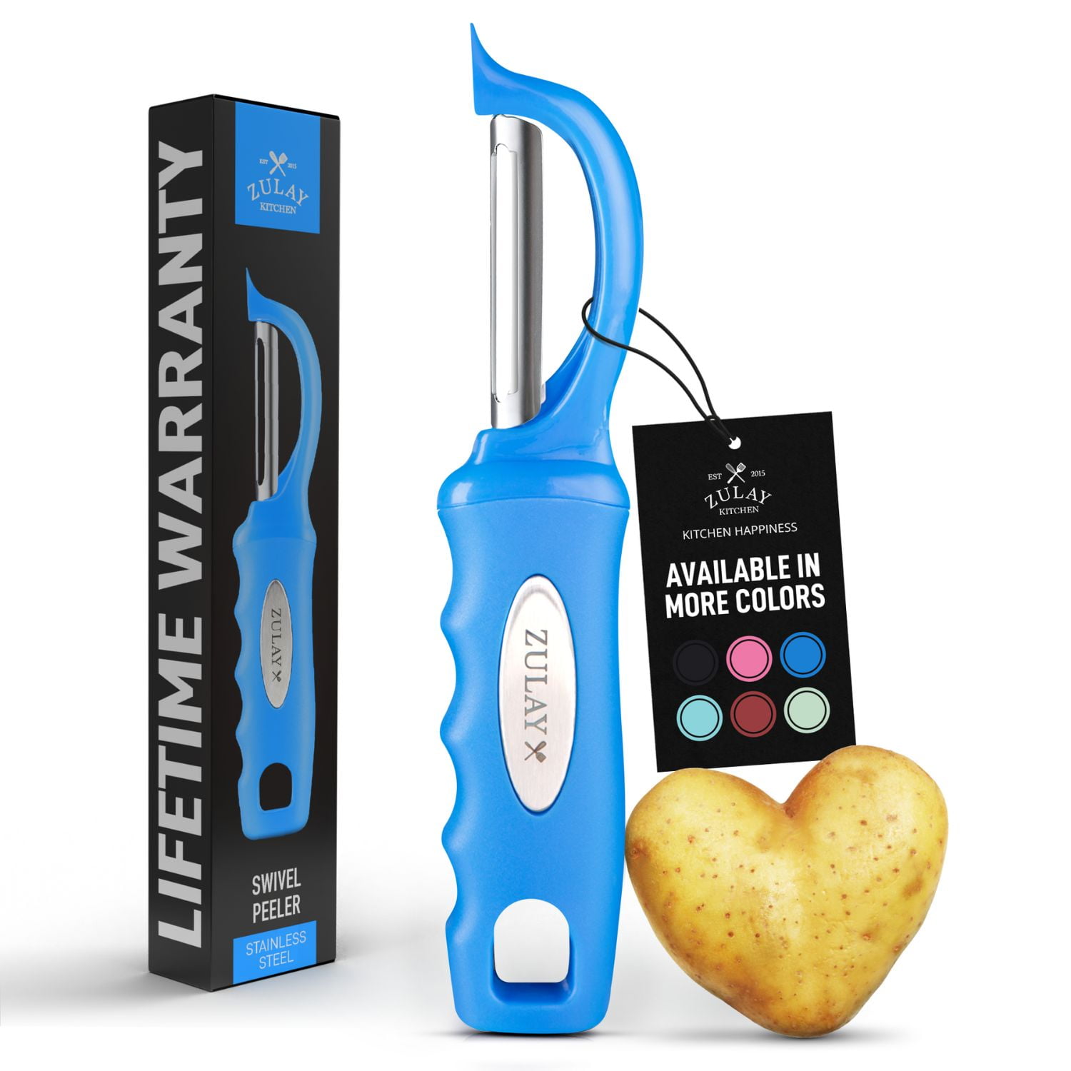 Blue Stainless Steel Swivel Vegetable Peeler with Ergonomic Handle