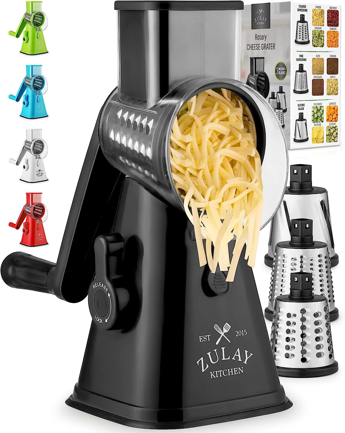 Zulay Kitchen Manual Rotary Cheese Grater with Handle - Light