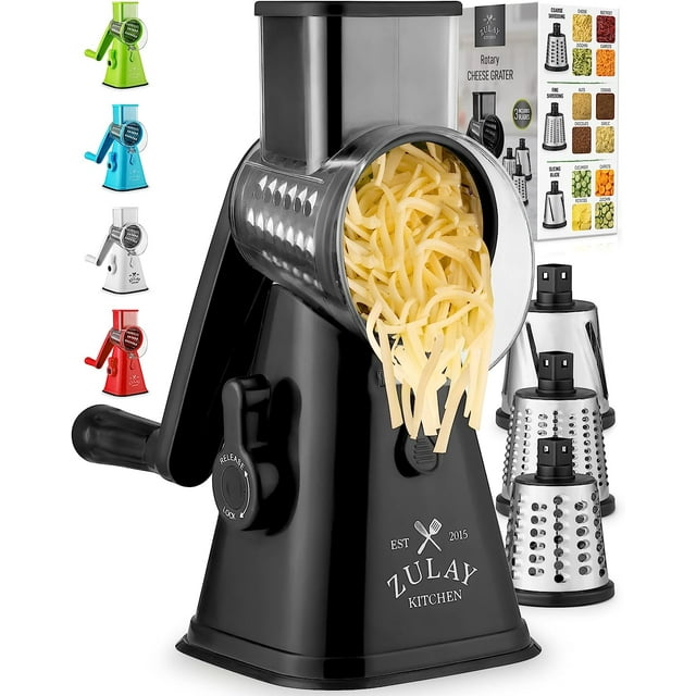 Zulay Kitchen Rotary Cheese Grater Cheese Shredder 3 Replaceable