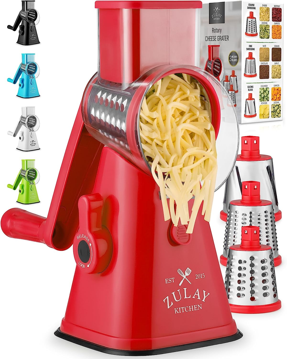 Zulay Kitchen Manual Rotary Cheese Grater with Handle - Red, 1 - Smith's  Food and Drug
