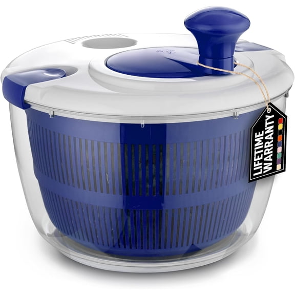 Zulay Kitchen Salad Spinner Large 5L Capacity - Manual Lettuce Spinner With Secure Lid Lock & Rotary Handle - Easy To Use Salad Spinners With Bowl, Colander & Built-in Draining System (Navy Blue)