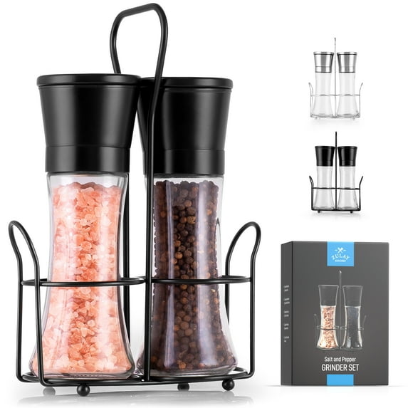 Zulay Kitchen Salt and Pepper Grinder with Lid Cap & Portable Holder 5 Coarseness Options - Black