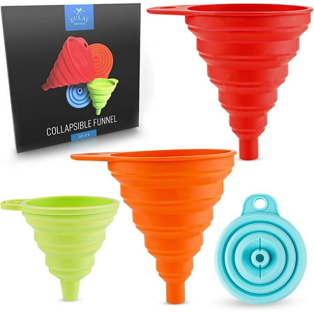 Zulay Kitchen Set of 4 Silicone Funnels Space Saving Collapsible Funnel Set With Narrow Mouth
