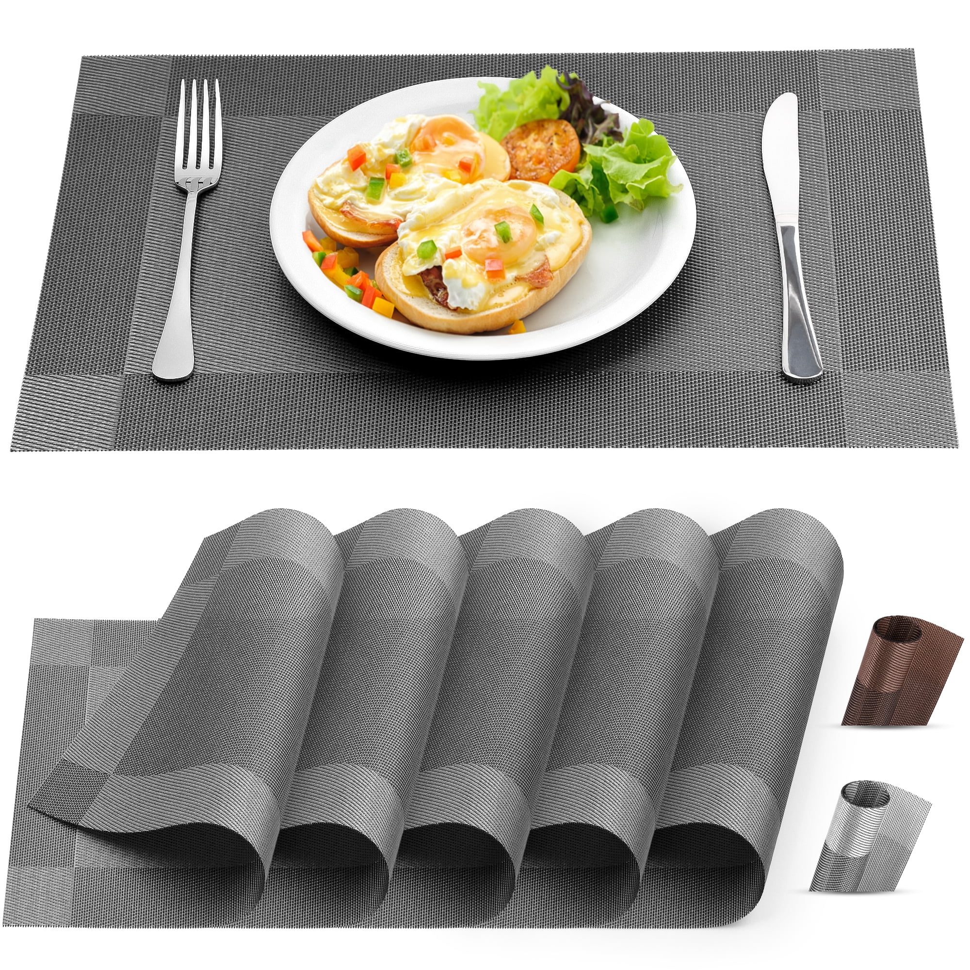 Zulay Kitchen Set of 6 Vinyl Placemats for Dining Table Stain Resistant Placemats for Home and