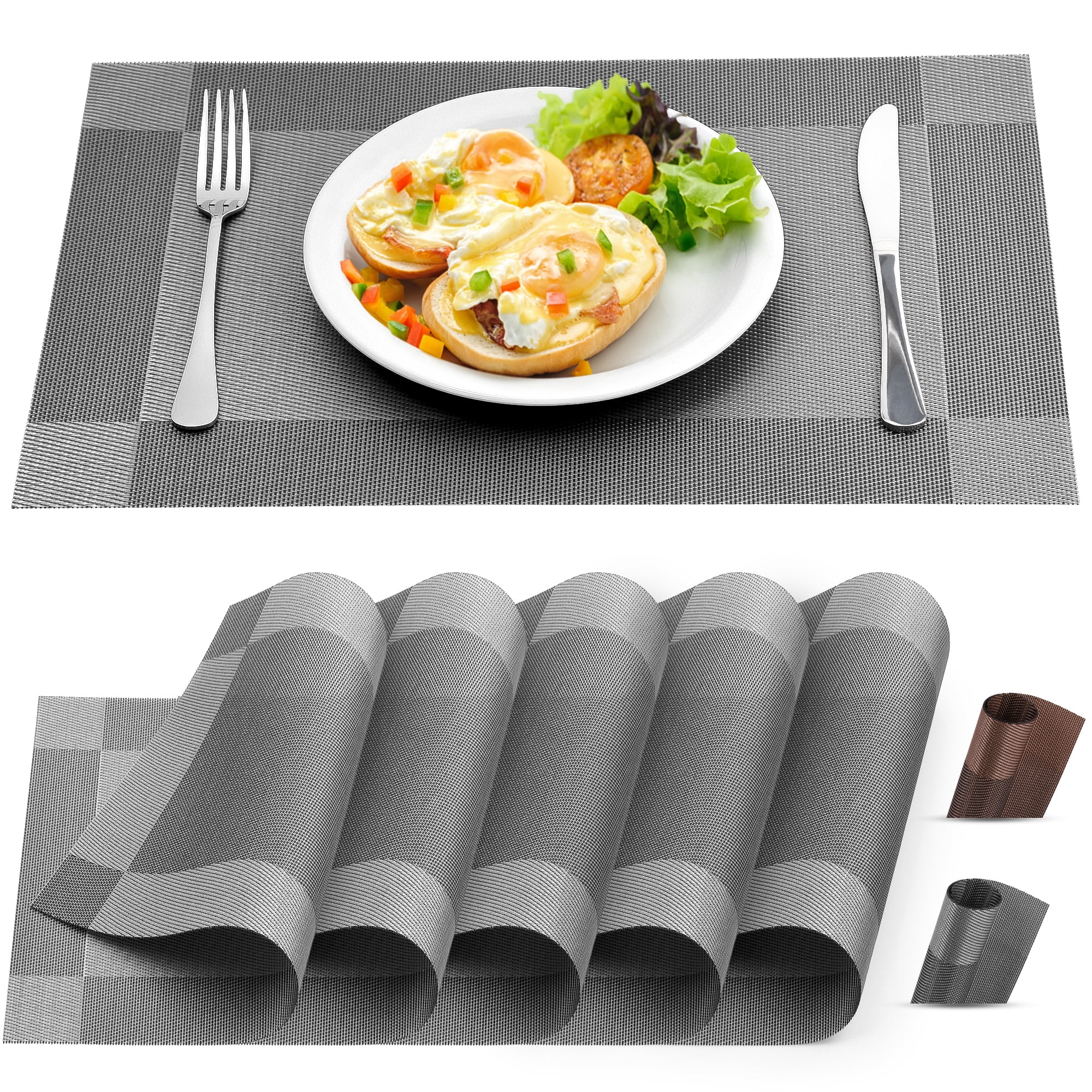 Zulay Kitchen Set of 6 Vinyl Placemats for Dining Table Stain Resistant