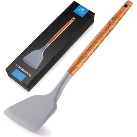 Zulay Kitchen Silicone Spatula 12.5 inch Flexible & Heat Resistant Rubber Spatula Acacia Wood Handle