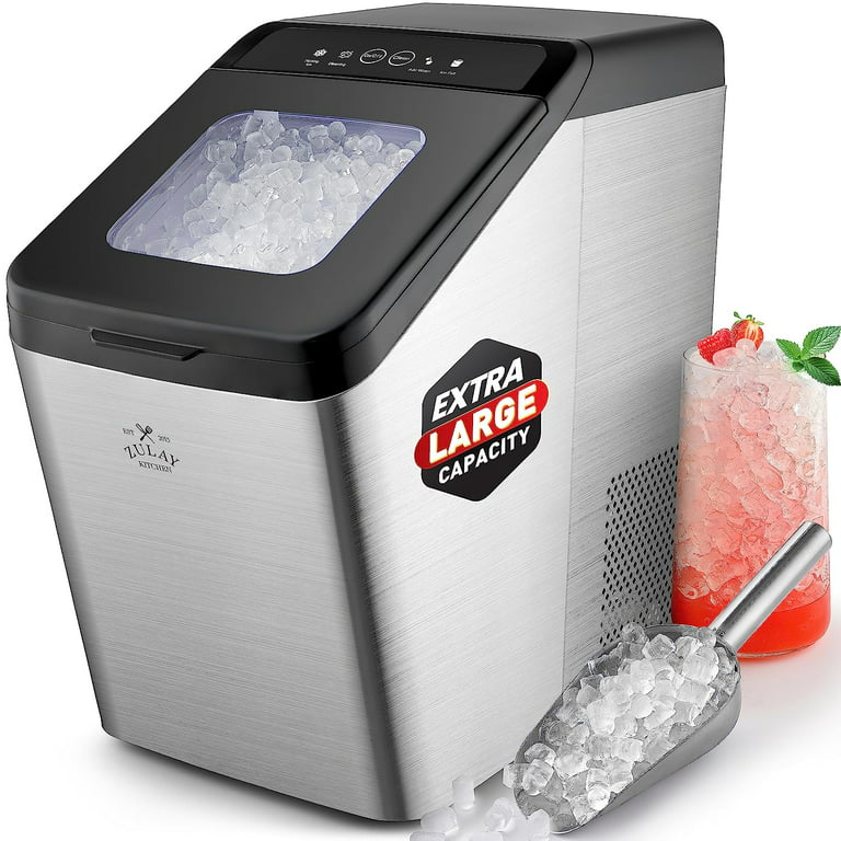 Zulay Kitchen Soft Ice Maker with Water Line Hook Up - Pebble Ice Makers  Countertop Stainless Steel