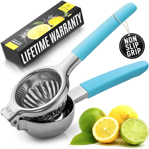 Zulay Kitchen Stainless Steel Lemon Squeezer Manual Citrus Press Juicer and Lime Squeezer - Blue