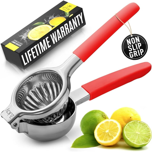 Zulay Kitchen Stainless Steel Lemon Squeezer Manual Citrus Press Juicer and Lime Squeezer - Red