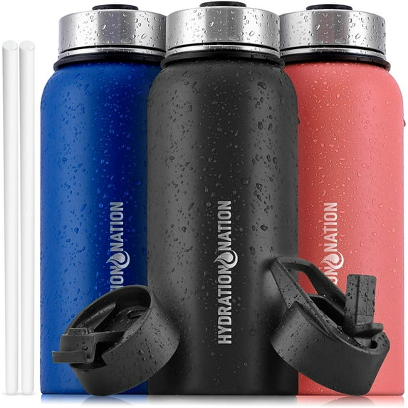 Zulay Kitchen Stainless Steel Vacuum Insulated Water Bottle by Hydration Nation - 18oz Midnight Black